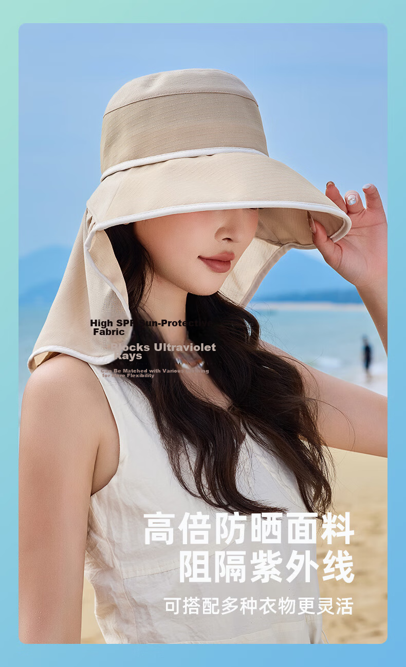 TUCANO Sun Protection Hat for Women, Detachable Visor Hat with Neck Guard, Outdoor Face-Covering UV-Resistant Hat for Summer Tea Picking 4