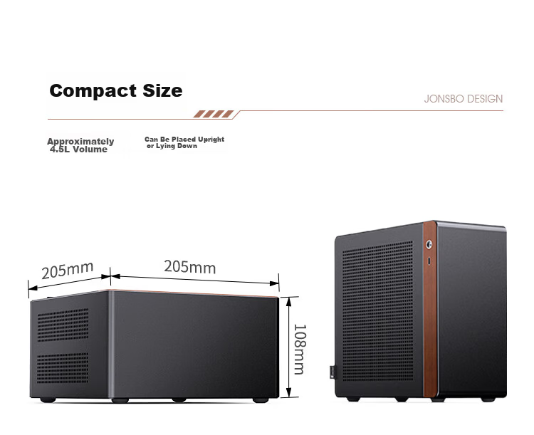 JONSBO N10 Black ITX Mini Desktop Case (3.3mm Aluminum Alloy Shell, North American Black Walnut Wood, ITX Form Factor, 4.5L Volume, 1U FLEX Power Supply) 5