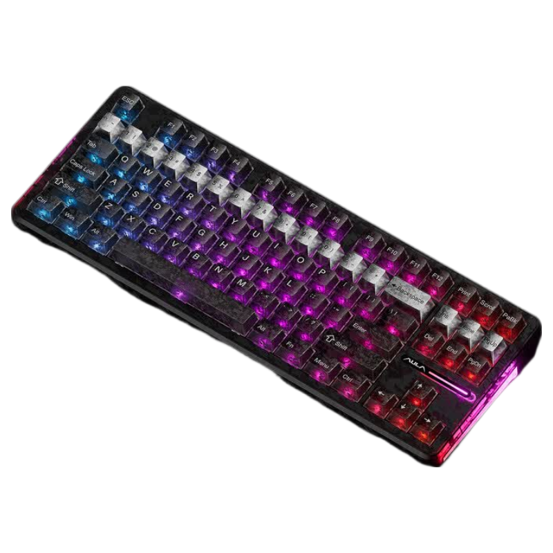 AULA F87Pro Wireless Customizable Mechanical Keyboard Bluetooth Wired Tri-mode 87 Keys Hot-swappable Gasket Structure Gaming Keyboard Black Mist Forged Carbon Liuli Switch