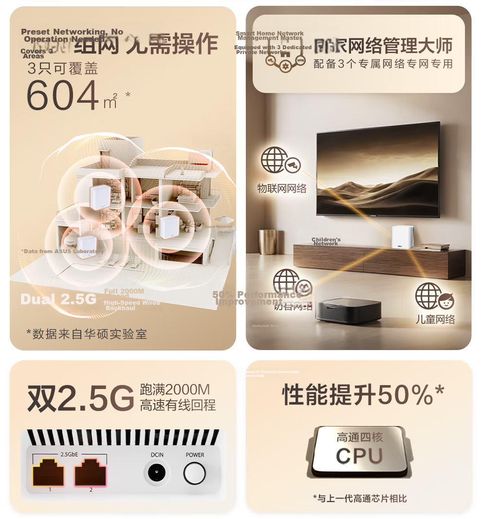 ASUS [Renewal Subsidy] Lingyao Magic Cube WiFi 7 Router Single Pack Home Wireless Gigabit Whole-House WiFi 7 Distributed Parent-Child Router Aimesh Flexible Configuratio 3