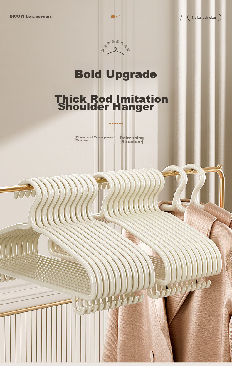 Baicaoyuan Thickened Non-Slip Clothes Hangers, Large Size, 10-Pack for Adult Home and Student Dormitory Use 1