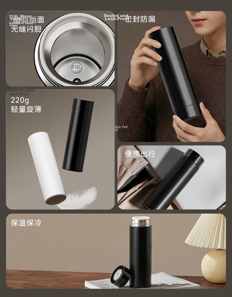 JD Jingzao Insulated Water Bottle Men Women Children Coffee 316L Stainless Steel Seamless Liner White 500ml 3