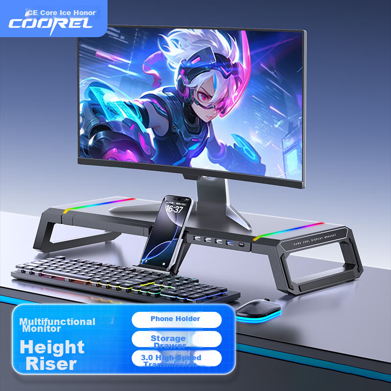 ICE COOREL Monitor Riser Desk T2 Aluminum Alloy Panel Computer Stand Monitor Screen Riser Desktop Computer Desk Bracket