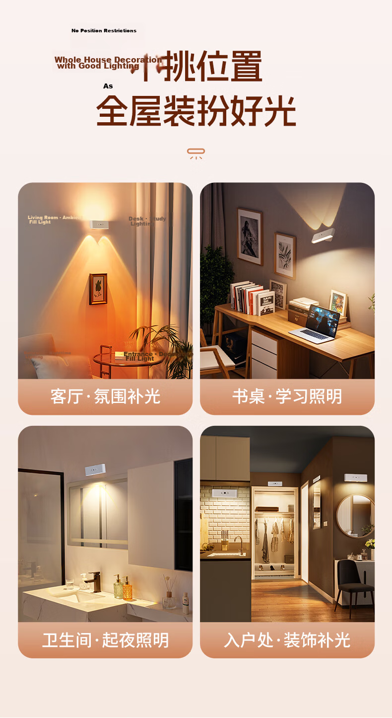 Coolfire Remote Control Bedside Lamp Spotlight Wall Lamp Rechargeable Reading Lamp Table Lamp Night Light Magnetic Wall-mounted Bedroom Ambient Lamp Living Room 9