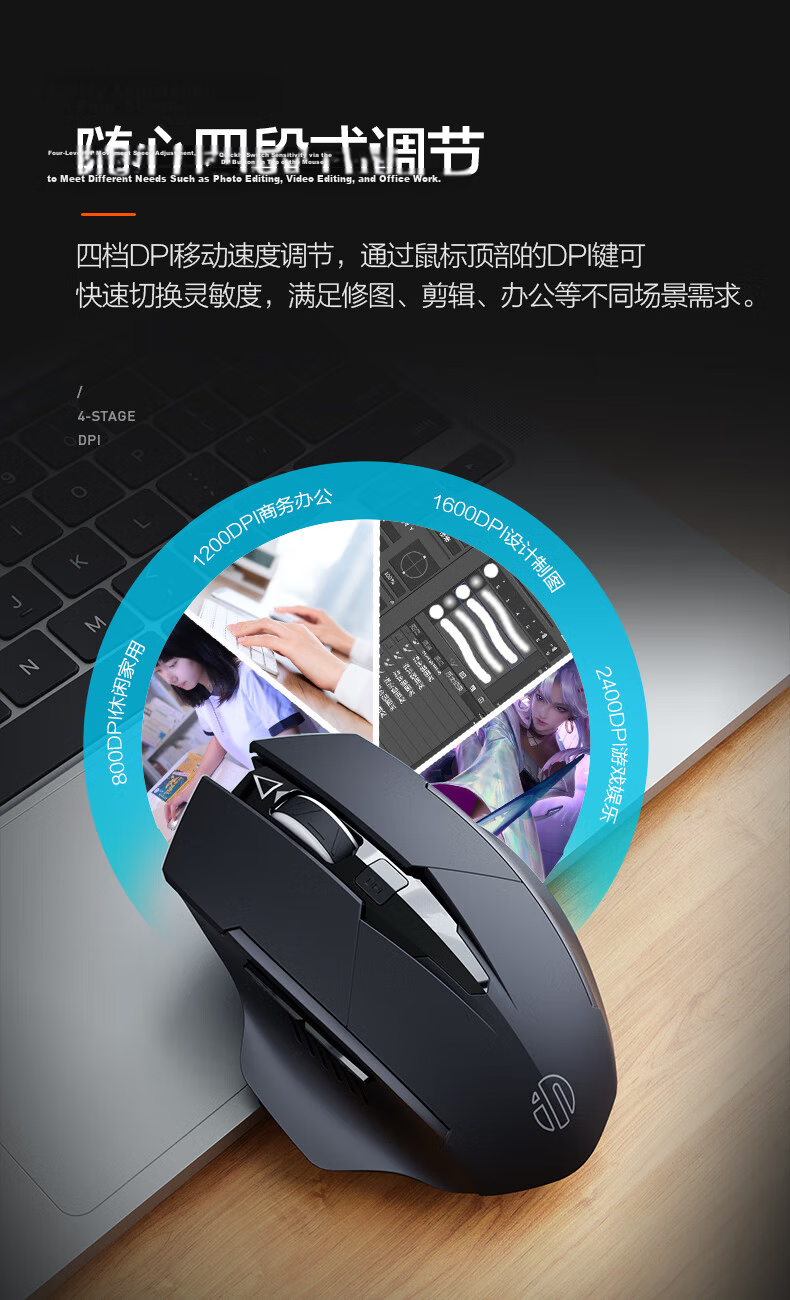 INPHIC M9V2 Wireless Mouse, Bluetooth Tri-Mode Rechargeable Quiet Office Computer Desktop Laptop 2.4G Universal Portable [Dual Device Switching/customizable Hotkeys] 7