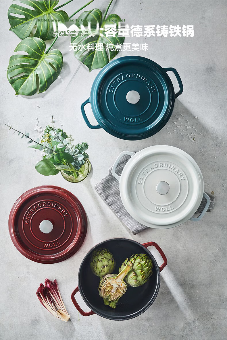 WOLL Enamel Pot, Cherry Red Cast Iron Pot, Soup Stew for Home Use, Induction Cooker Compatible, 24cm 2