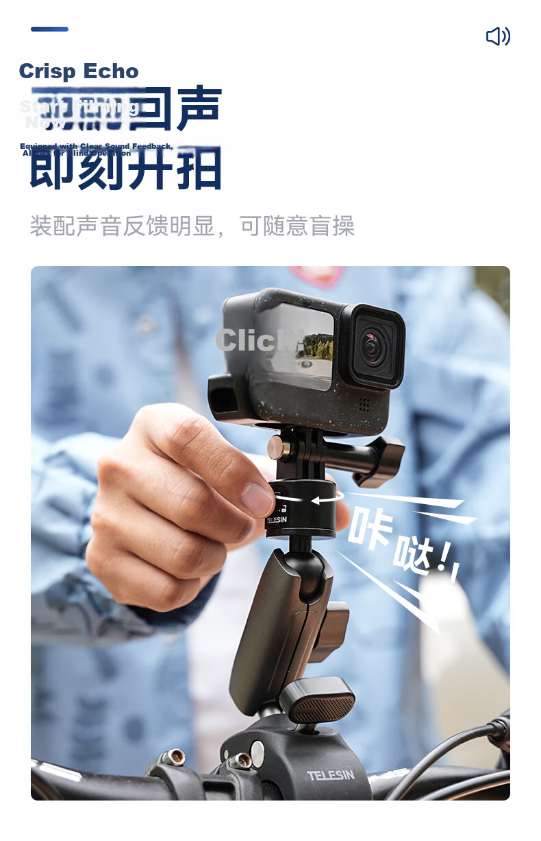TELESIN Compatible with DJI Action 4, 5 Pro, 6 Handlebar Clamp, Osmo360 Motorcycle Mount, Ace Pro2 Bicycle Bracket, GoPro Action Camera Accessories 6