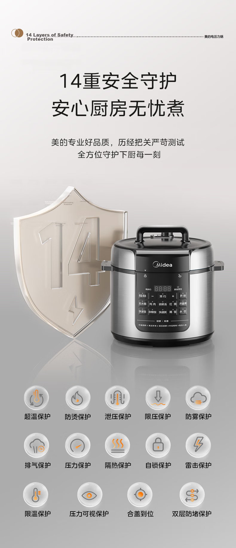 Midea Electric Pressure Cooker 5L Household 2-10 People Fully Automatic Smart Reservation Rice Cooker Deodorizing and Freshness Enhancing Large Screen Double Inner Pots Electric Rice Cooker Open Lid H 18
