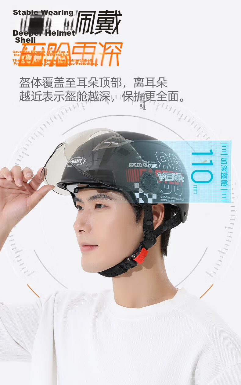 YEMA 3C Certified Electric Motorcycle Helmet, Unisex Summer Half Helmet, Electric Scooter Safety Helmet, All-Season Universal, Khaki White with Clear Short Visor 5