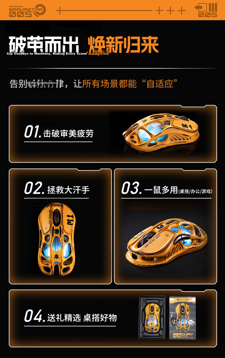 GravaStar Wireless/wired Bluetooth Gaming Mouse, Tri-Mode E-Sports Mouse, Magnesium Alloy 29-Hole Lightweight Hollow Design, 3395 Long Battery Life, Macro Buttons, RGB, Professional Silver 15