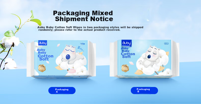Auby Baby Cotton Soft Wipes Dual-Use Dry and Wet Newborn Facial Cleansing Disposable 100 Sheets * 6 Packs 2
