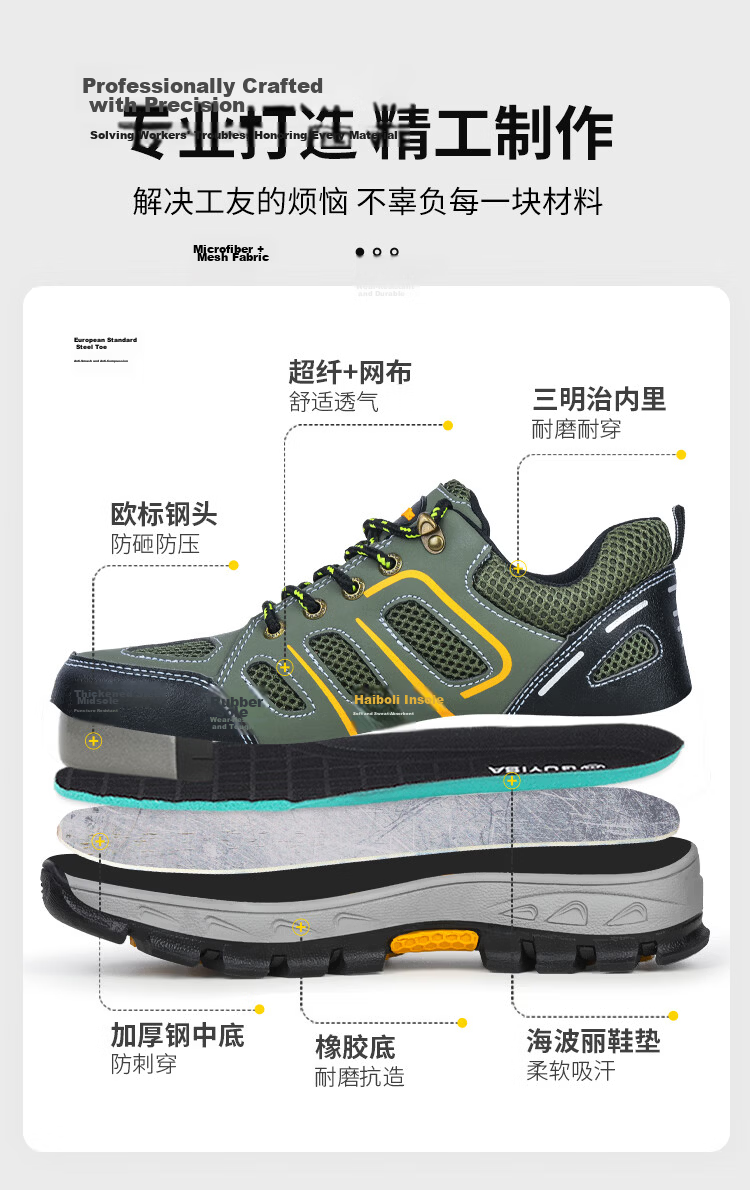 Jingtu Safety Shoes for Men, Summer Breathable Wear-Resistant Steel Toe Anti-Puncture Construction Site Work Shoes 857BK Size 39 3