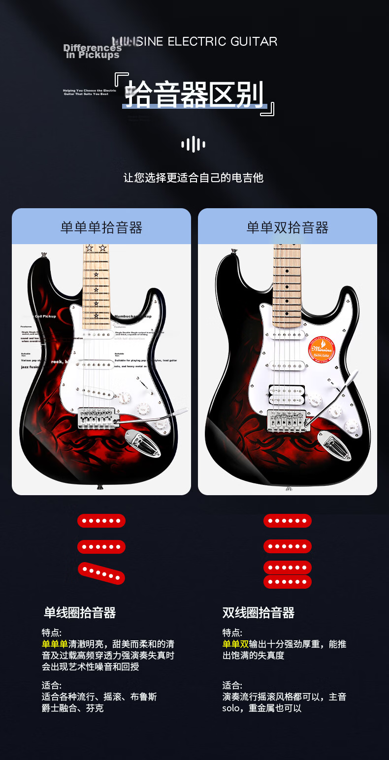 Minsine Magic Sound/blue Lightning Advanced Single-Tremolo Electric Guitar Kit, Includes Beginner And Advanced Learning Materials 2