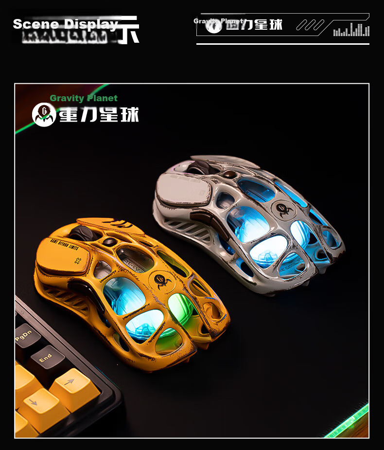 GravaStar Wireless/wired Bluetooth Gaming Mouse, Tri-Mode E-Sports Mouse, Magnesium Alloy 29-Hole Lightweight Hollow Design, 3395 Long Battery Life, Macro Buttons, RGB, Professional Silver 18