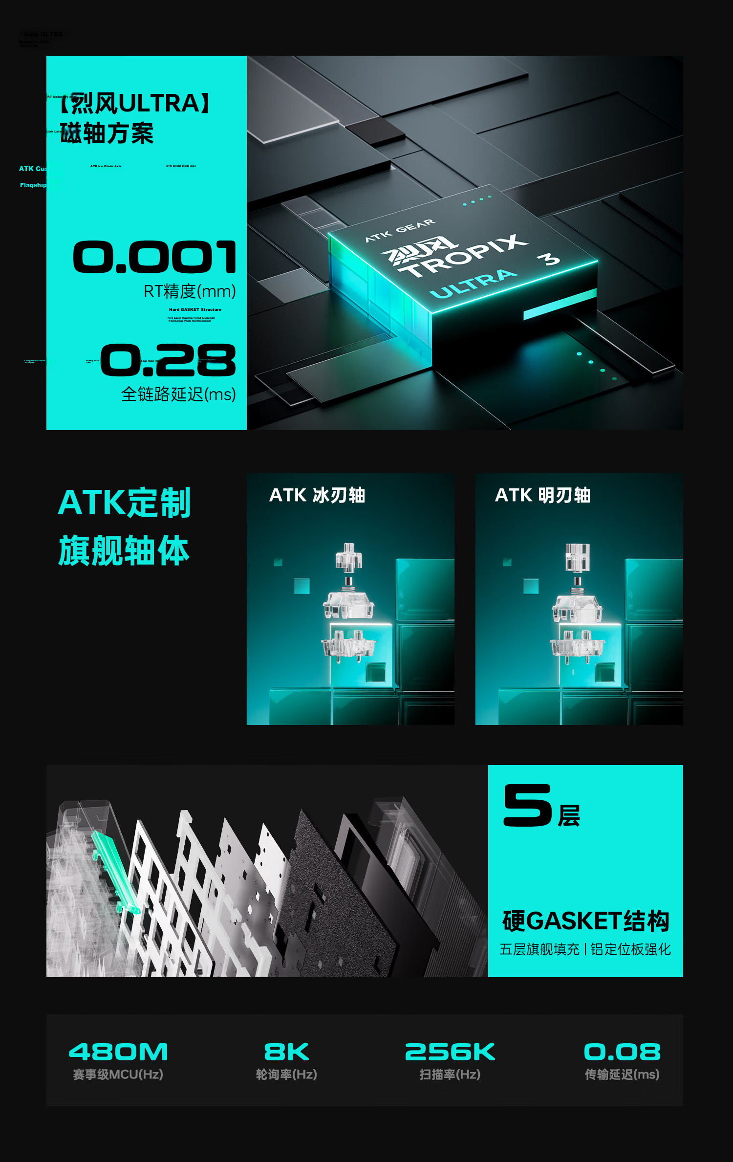 ATKRS7 Air Magnetic Axis Keyboard 75 Layout RT Customizable Gaming Mechanical Keyboard Wired Hot-Swappable 81 Keys RS7 Air White Orange Ice Blade Switch 2