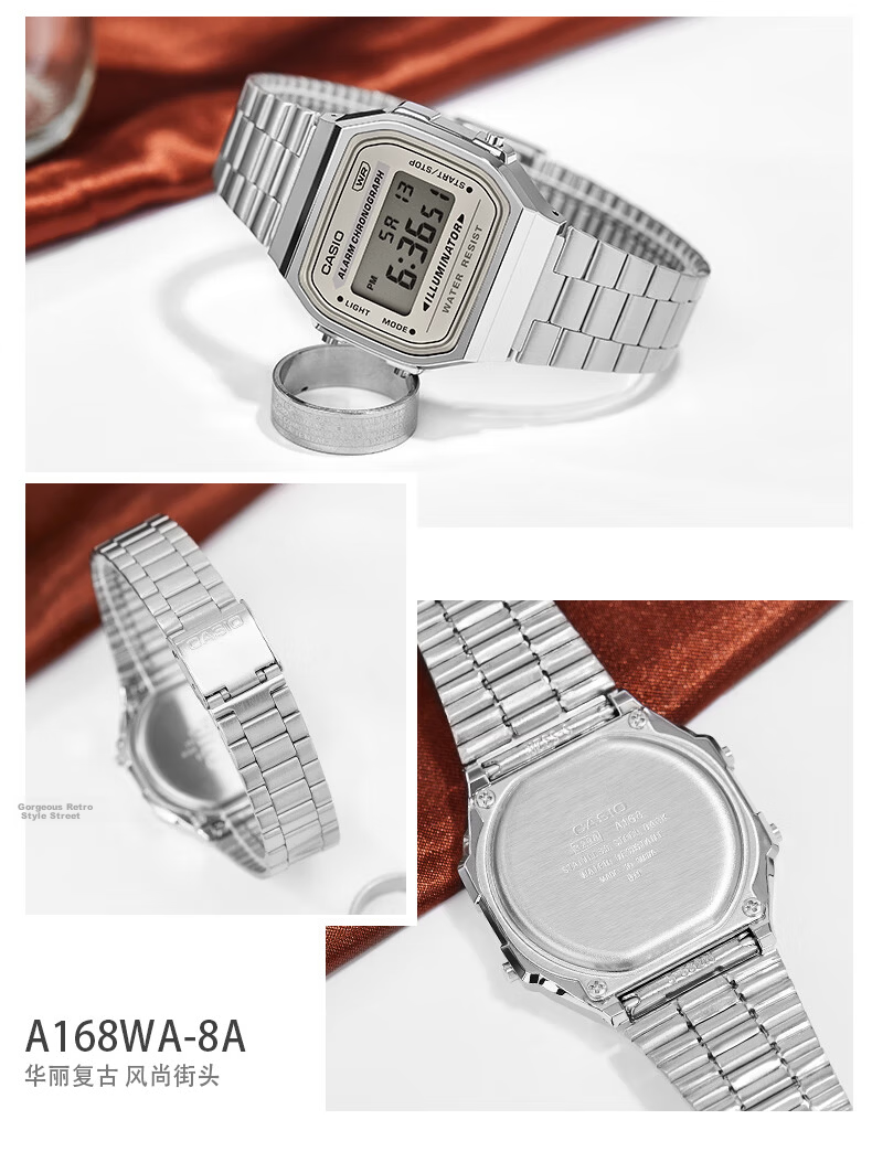 Casio Retro Square Digital Watch for Students, Unisex, A168WERB-2A 31