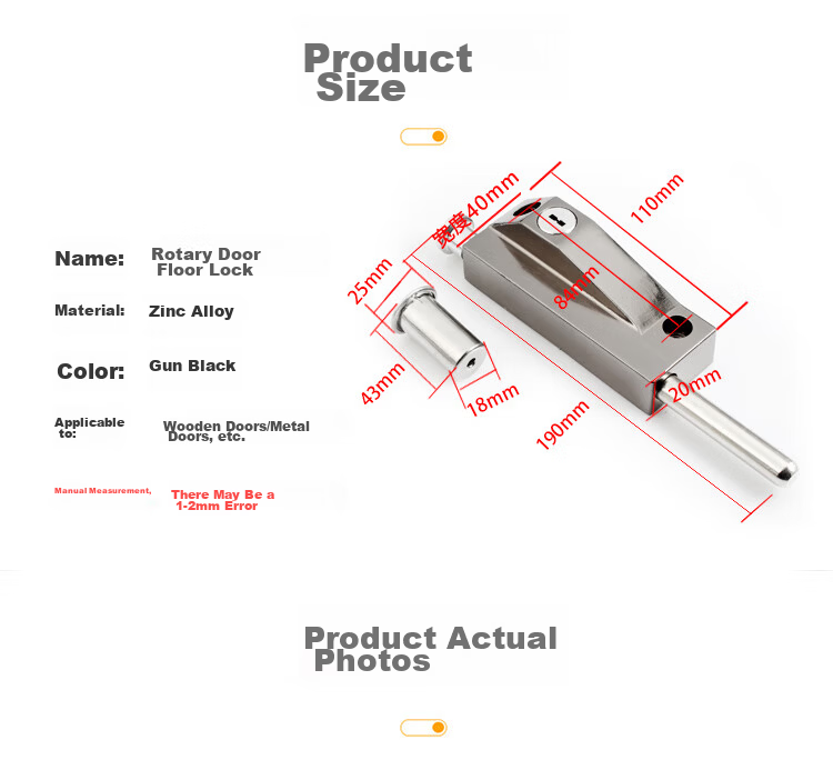 Auburn Floor Bolt Lock Rotating Door Bolt Lock Glass Door Lock Aluminum Alloy Door Bolt Lock 226 Black 12