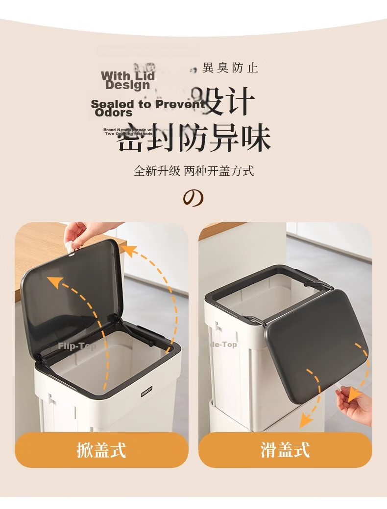 Feida Sanhe 20L White Adjustable Trash Can with Dual-Sided Lid Large Mobile Hands-Free Kitchen Living Room 10