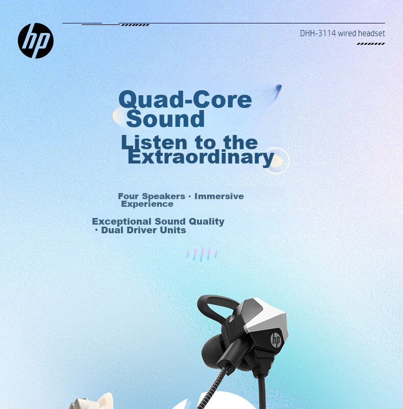 HP DHS-3114 Gaming Earphones In-Ear Noise-Cancelling Dual Dynamic Drivers Wired Black Silver for PC Mobile Learning Office Delta Operation PUBG Esports Music Headset 1