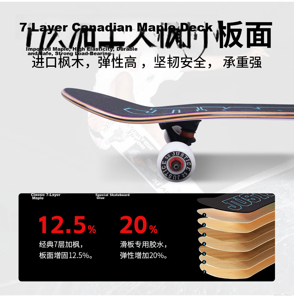 JUSTICE Boiling Point Adult Teen Professional Unisex Beginner Commuter Dual-Kick Skateboard WEG Collaboration Edition 3