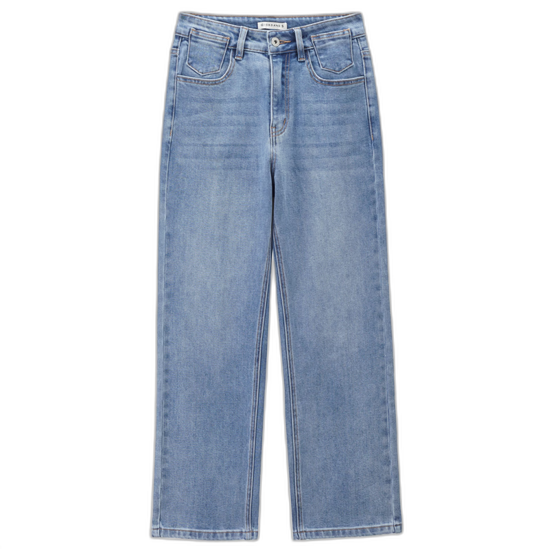 Giordano Designer Women's Washed Multi-Pocket Slim Fit Slightly Stretchy Cropped Straight-Leg Jeans 18426505