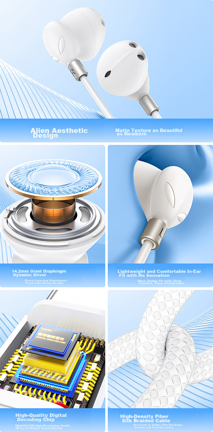 DOOSEYUON [2025 Alien Edition] Apple Wired Earphones Type-C Compatible with IPhone 17 Plus, 16, 15 Pro Max, IPad Pro, Huawei Nova 13 2