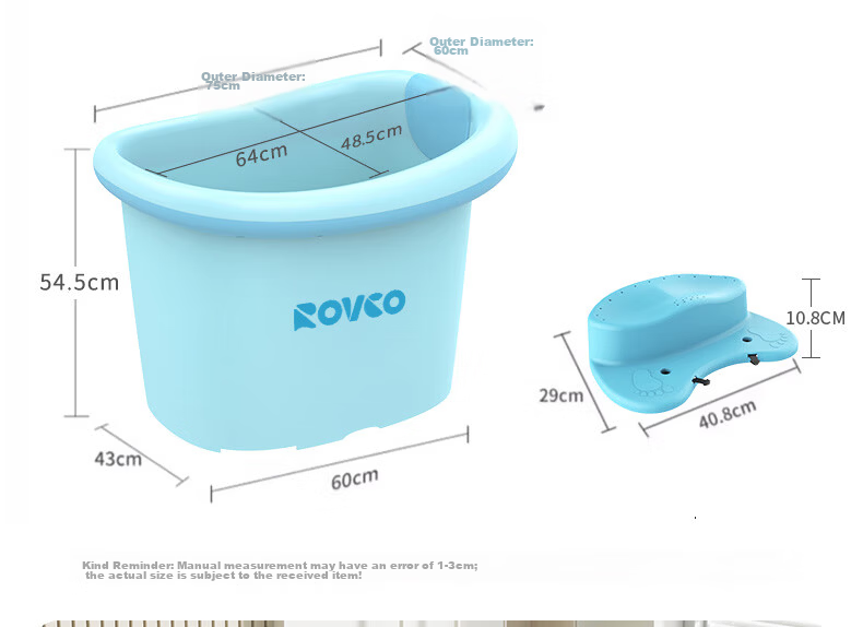 Rikang Bathtub, Children's Bathing Tub, Baby Swimming Tub, Home Bathtub with Free Bath Stool, Blue X1002-1 17