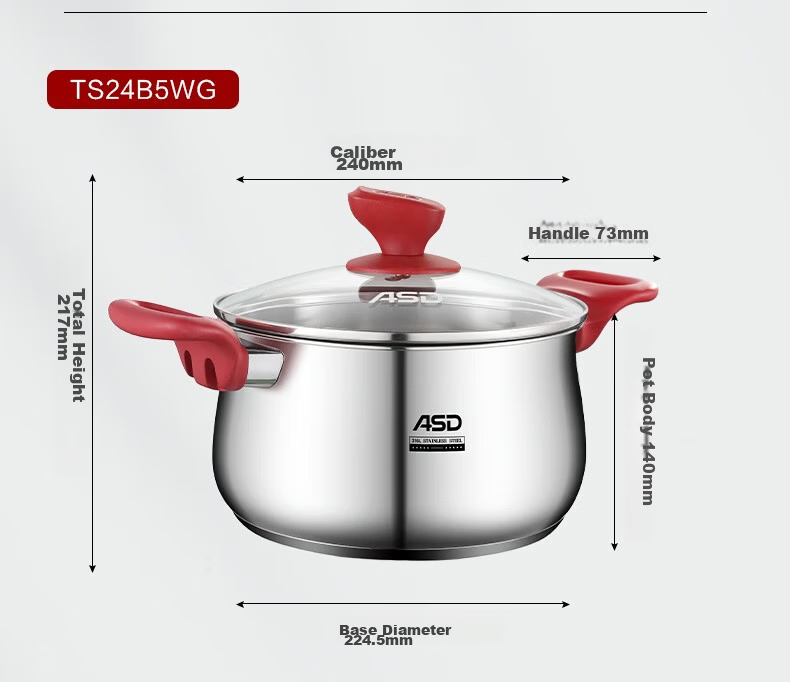 ASD Soup Pot, 316L Food-Grade Thickened Stainless Steel Cooking Pot, Double-Bottom Milk Pot 22CM, Compatible with Gas And Induction Stoves B5 15