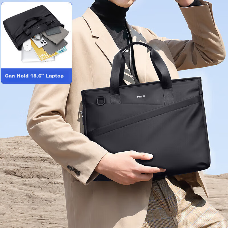 POLO Business Briefcase Expandable Men's Handbag 14/15.6 Inch Laptop Bag Shoulder Bag Gift for Boyfriend