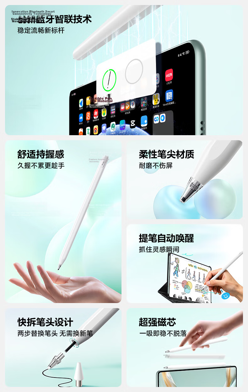 Shanmo Compatible Huawei M-Pencil 3rd Gen Stylus Pen [Magnetic Bluetooth | Instant Use] Honor Capacitive Pen for Pad 11.5s/Pro 12.2/Air 12 [Top Edition] 5