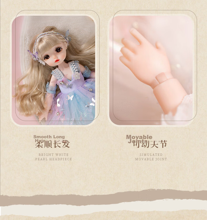 Anna Princess Realistic Doll Girl Toy 26cm Princess Doll Dress-Up Set Gift Box Birthday Present for Kids Girls 12