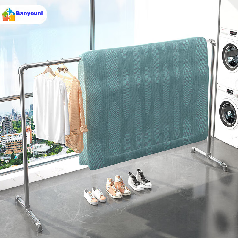 Baoyouni Floor-Standing Iron Art Folding Balcony Clothes Drying Rack Thickened 32mm Steel Pipe Clothes Hanger