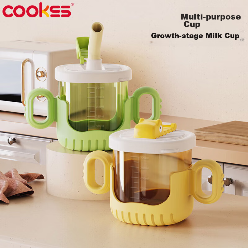 COOKSS Children's Milk Cup Baby Water Cup Straw Cup Training Drinking Cup Direct Drinking Cup with Measurement Scale