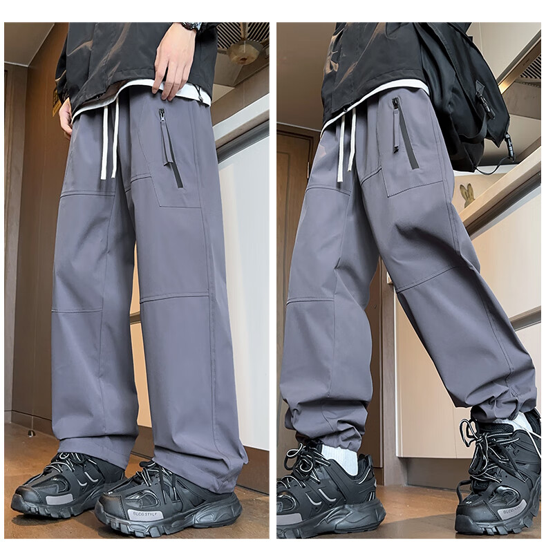 Dingfengbaoluo Casual Cargo Pants for Men, Spring And Summer Paratrooper Functional Trousers, American-Style Solid Color Outdoor Pants, 2418 Gray, Size M 21