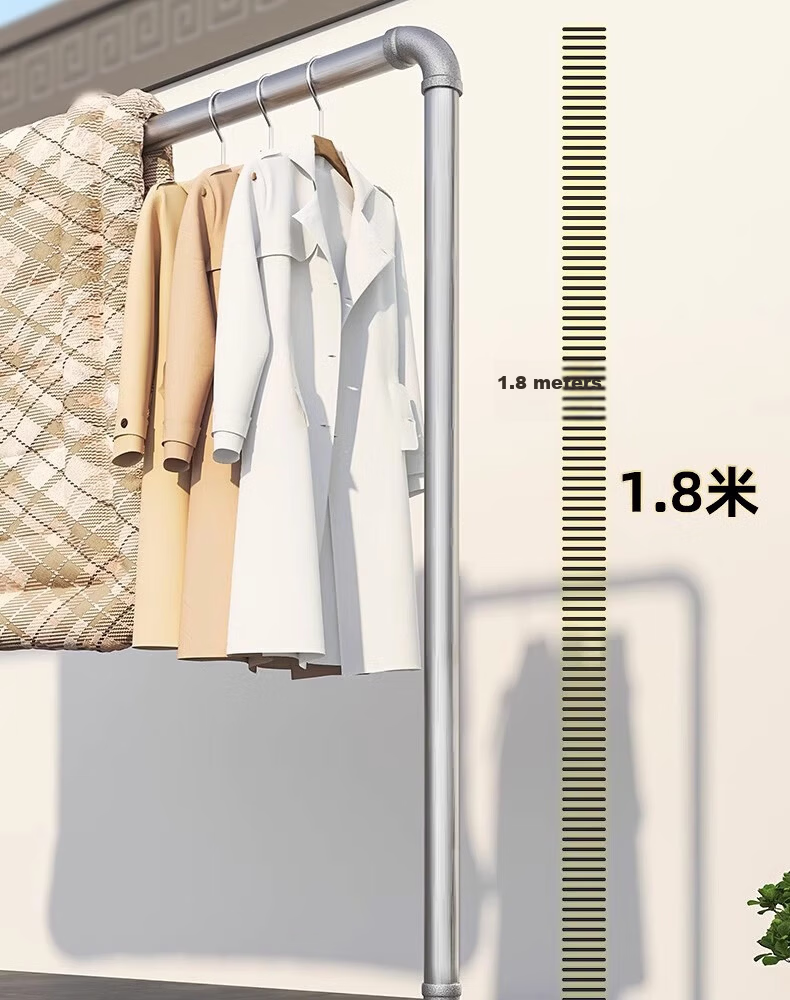 Baoyouni Steel Pipe Clothes Drying Rack, Floor-Standing Outdoor Simple Home Balcony Bedroom Clothes Hanger, Single Pole Water Pipe Quilt Drying Rack, Customizable 13