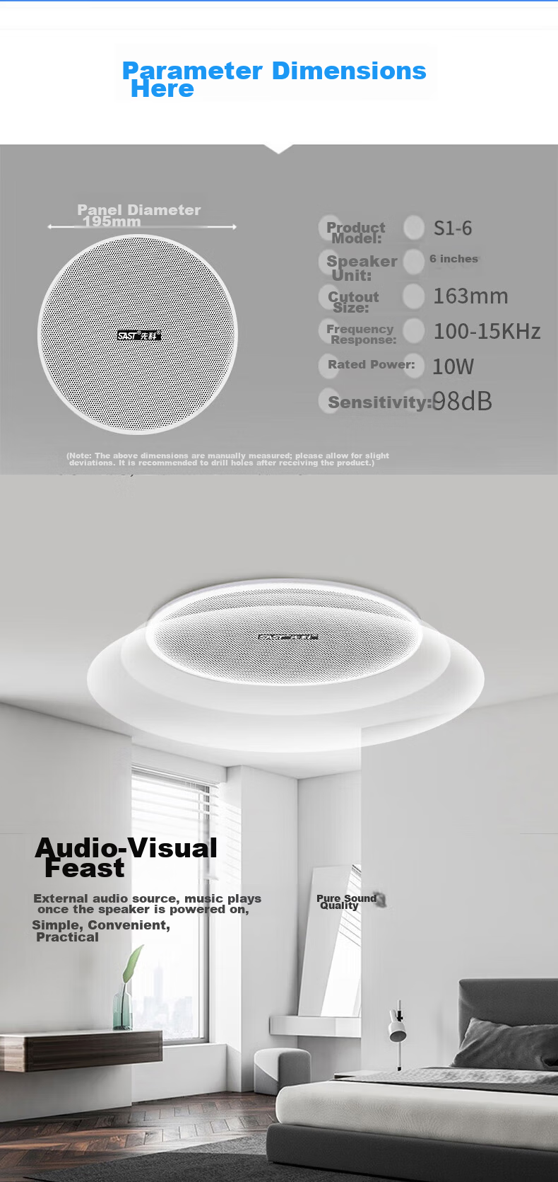 SAST 6-Inch Fixed Pressure Ceiling Speaker Embedded Background Music Sound System for Mall Campus Store Public Broadcasting S1-6 3