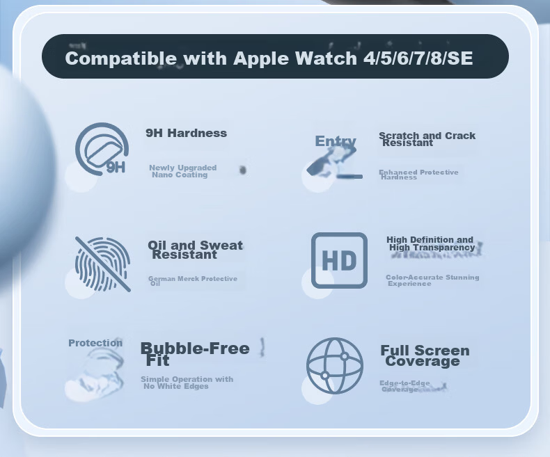 BHO Universal Case and Tempered Glass Screen Protector for Apple Watch S9/S8/S7 2