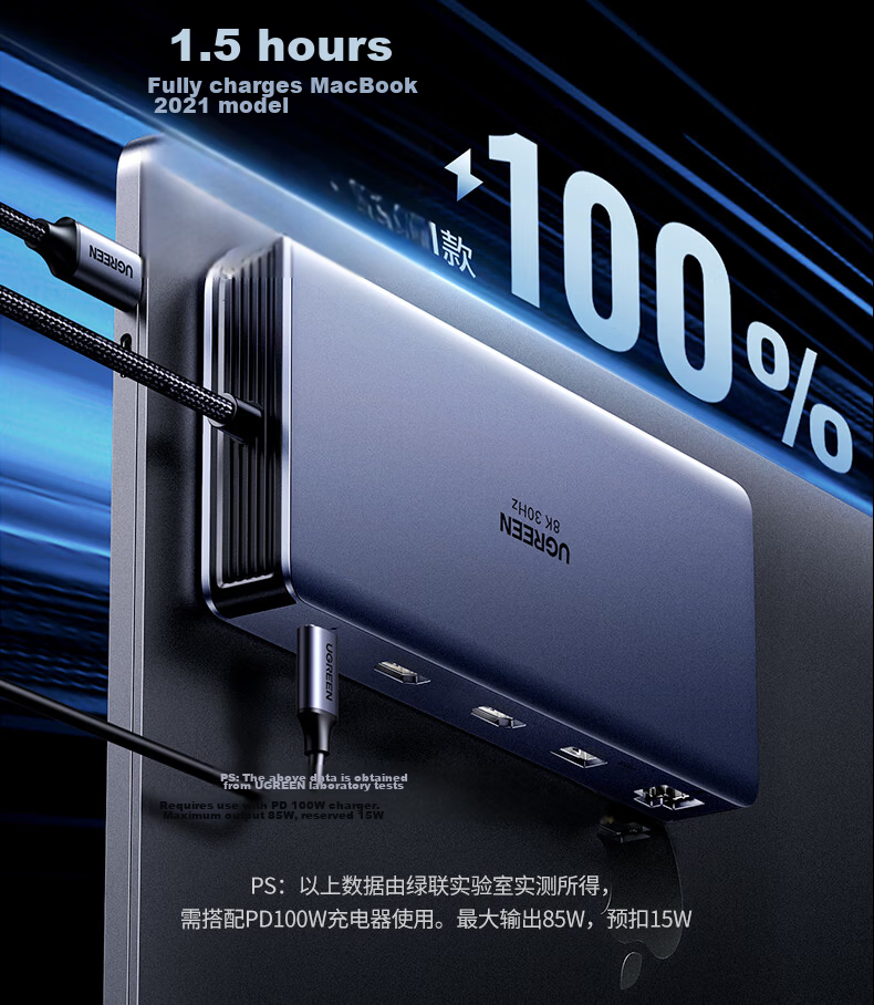 UGREEN Type-C 3.2 Dual HDMI Triple-Screen Display Docking Station USB-C Compatible Thunderbolt 4/5 Expansion Dock 10G Multi-Functional Adapter 4K60Hz Multi-Screen Extension Suitable for Huawei Computers 22