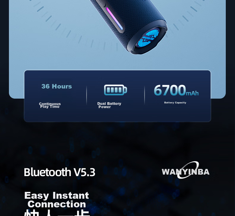 WANYINBA M6 Bluetooth Speaker, 30W Power, High Volume, Outdoor Portable Waterproof Small Speaker, Car-Mounted Cycling, High-Quality Sound, Ultra-Heavy Bass, Blue Flagship Versio 11