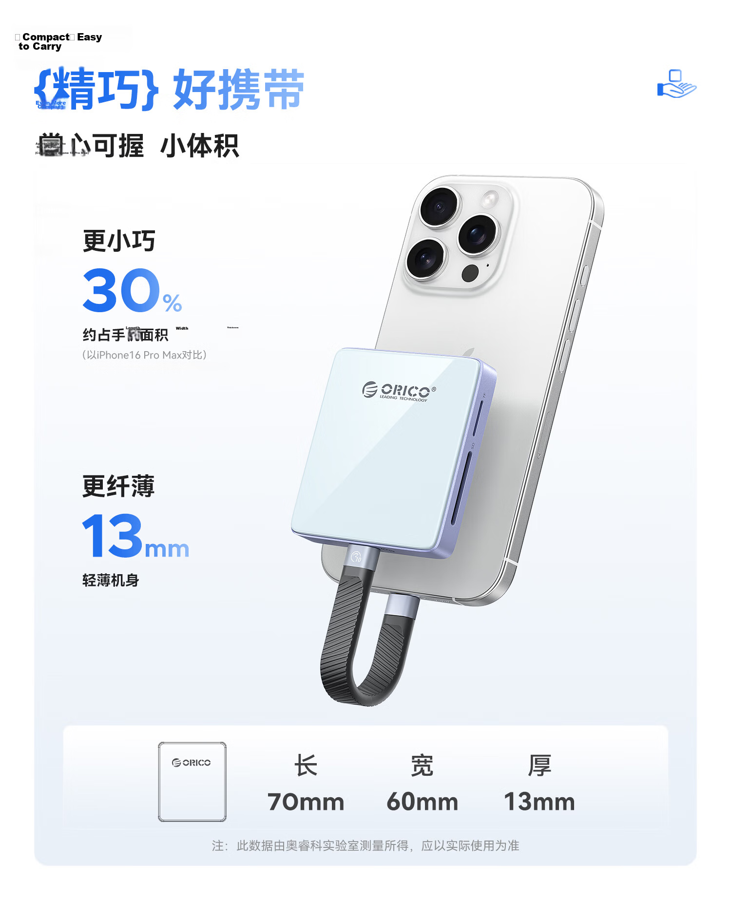ORICO Magnetic M.2 NVMe SSD Enclosure 2230/2242 Portable External Hard Drive Case for iPhone 17 Mobile Phone Laptop Expansion AP42P Starry Blue 12