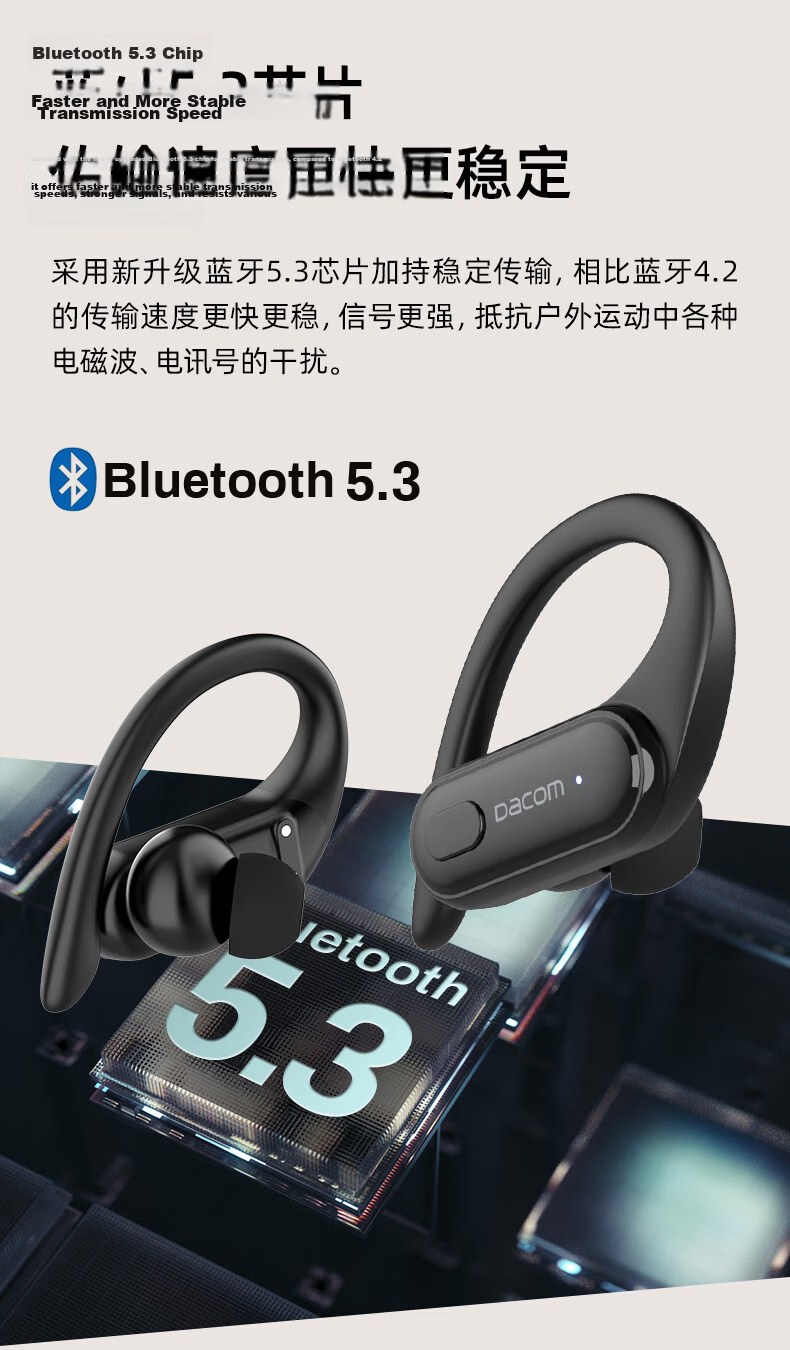 Dakang Athlete TWS True Wireless Sports Bluetooth Earphones Waterproof Ear-Hook In-Ear Headphones Dual Ear 5.3 Music Compatible with Apple Huawei Android Xiaomi Black 20