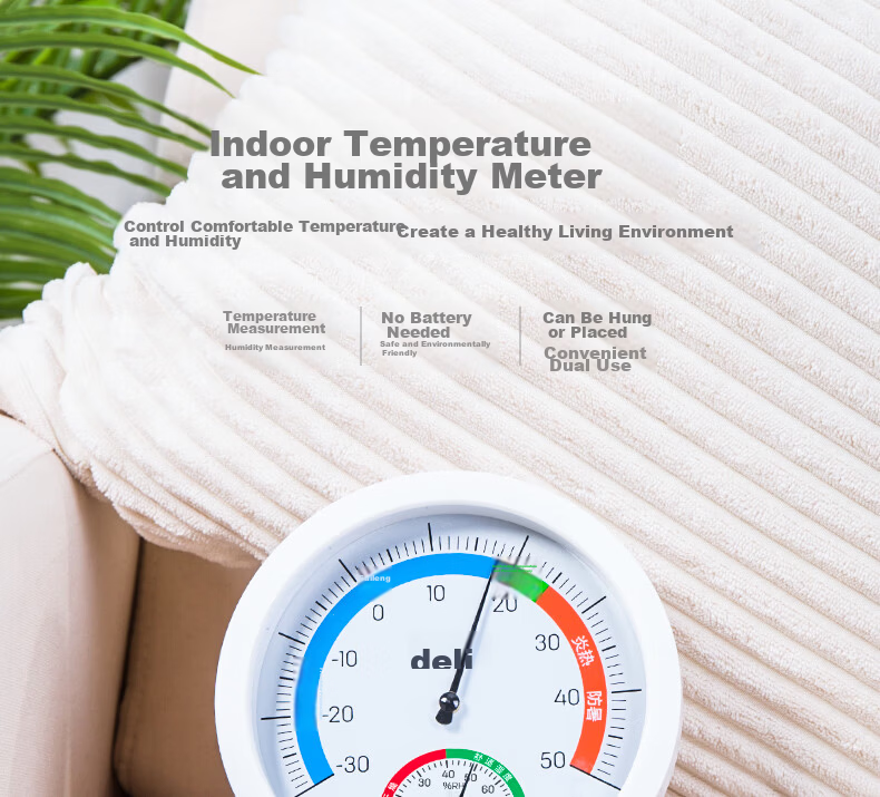 Deli Mechanical Thermometer And Hygrometer for Bedroom Temperature And Humidity Monitoring, Large Dial Display without Battery, Green, LE552 1