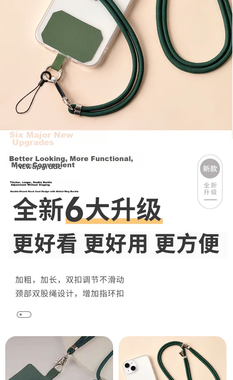 Dipuer Phone Lanyard, Neck Strap, Crossbody, Handheld, Adjustable, Anti-Loss, Versatile Phone Case, Durable, Long Style, Light Purple, Long Version [Ring Holder + Clip] 2