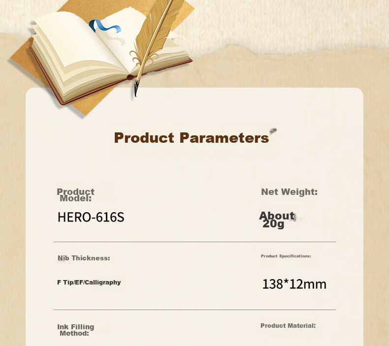 HERO Fountain Pen 616S, Metal Barrel with Hidden Nib, Classic Retro Upgraded Version, Midnight Red, EF Hidden Nib 5