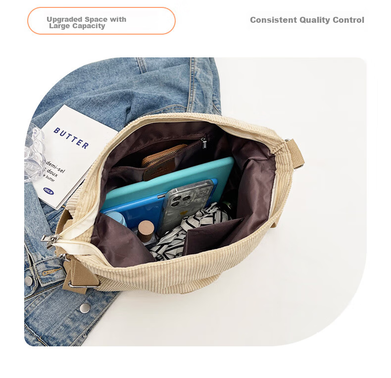 40,000 Kilometers Multifunctional 3-in-1 Single and Double Shoulder Commuter Corduroy Bag Large Capacity Shoulder Crossbody Tote Bag for Women 11
