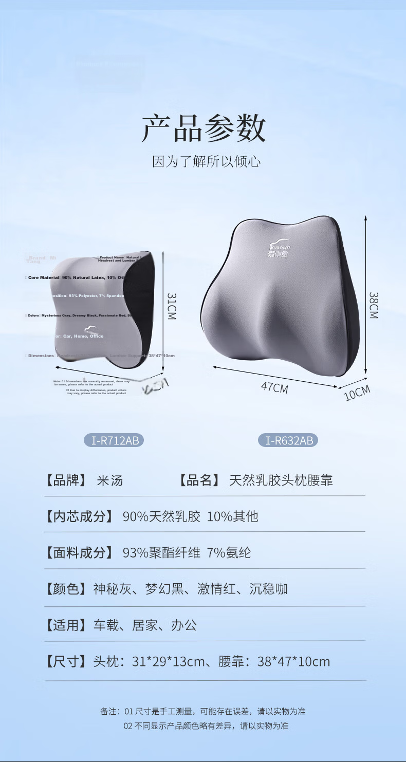 Rice Soup Car Lumbar Support, Natural Latex Neck Pillow And Waist Cushion, Backrest Pad And Headrest, I-R632AB 13