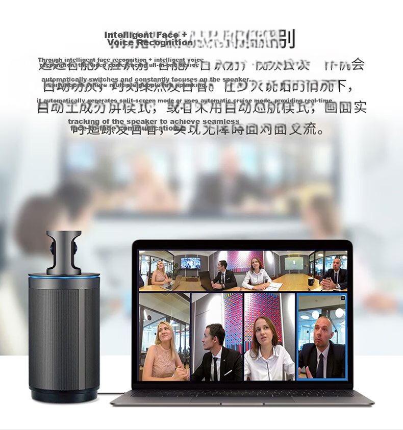 KanDao 360° Panoramic HD Video Conference Camera with Wireless Screen Casting, Amplification, And Microphone Pickup All-In Conference System Omnidirectional Microphone Meeting Solution Meeting Pro 5