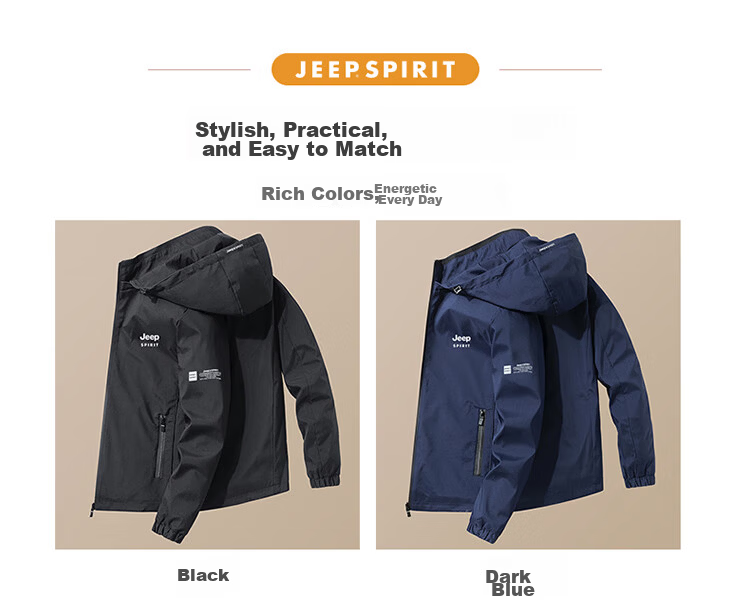 JEEP SPIRIT Men's Jacket, Spring And Autumn Outerwear, Korean Style Loose-Fitting Hooded Coat for Men, Black, 4XL 10