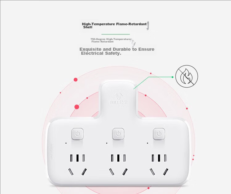 BULL Power Strip Extension Socket 1-to-3 Multi Outlet Adapter Converter Power Board for Bedroom and Kitchen, Three-Way Control Socket GN-96033 5