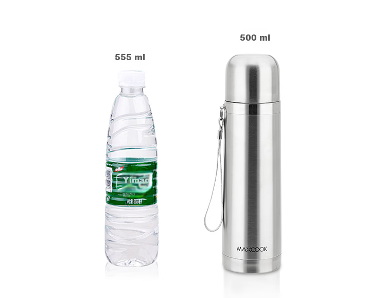 MAXCOOK Vacuum Insulated Bottle 304 Stainless Steel Water Cup 500ml Outdoor Portable Tea Cup Natural Silver MCBE-ZK500 10